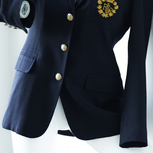 RALPH LAUREN Vintage Wool Blazer, Navy blue Gold Crown Crest, Size 4 P / 2 R - Picture 7 of 11